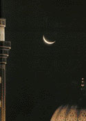 The crescent moon of Ramadan looms over the Islamic world.